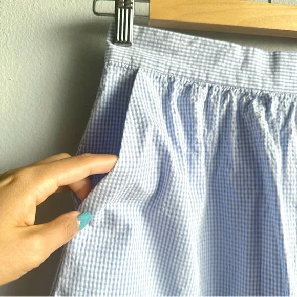 NWOT Mango Gingham 100% Cotton Midi A Line Skirt in Baby Blue w/ Pockets - Picture 10 of 13